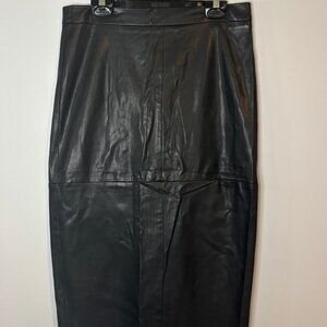 Leather Midi Skirt, Size 6 Black